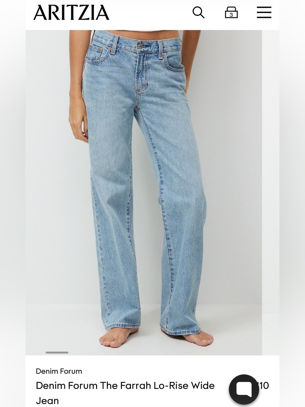 Aritzia The Farrah Lo-Rise Wide Jean - Light Blue
